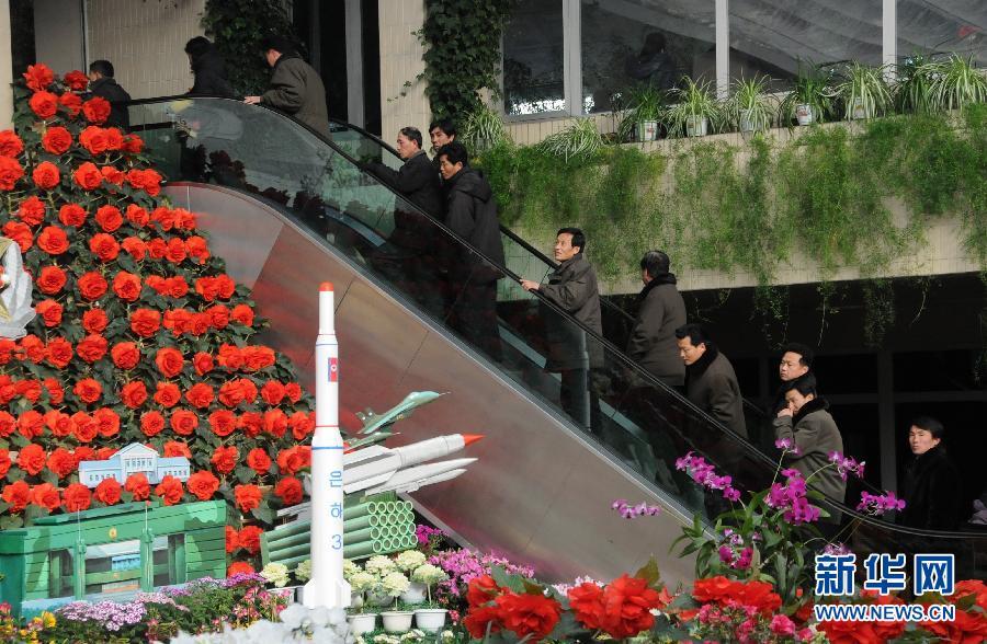 朝鲜民众参观“金正日花”花展